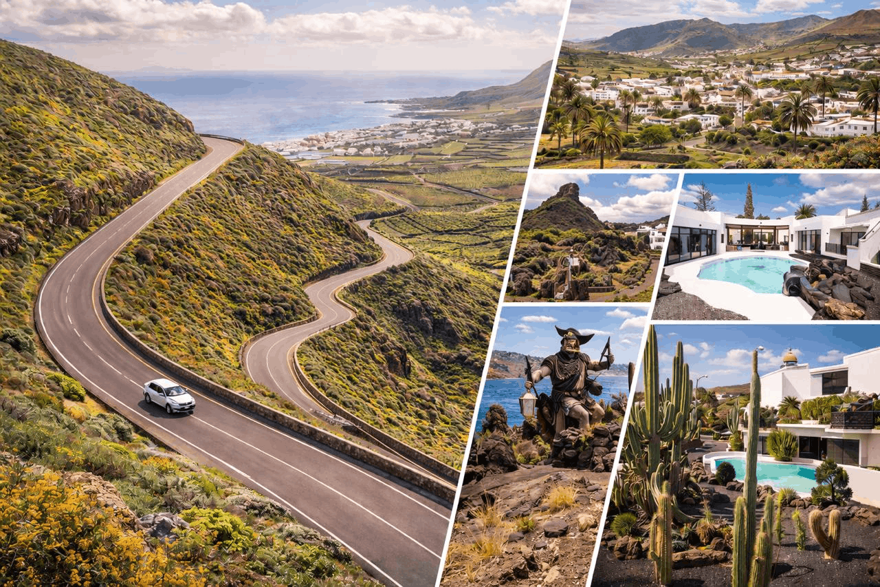 Southern Lanzarote coast and volcanic road