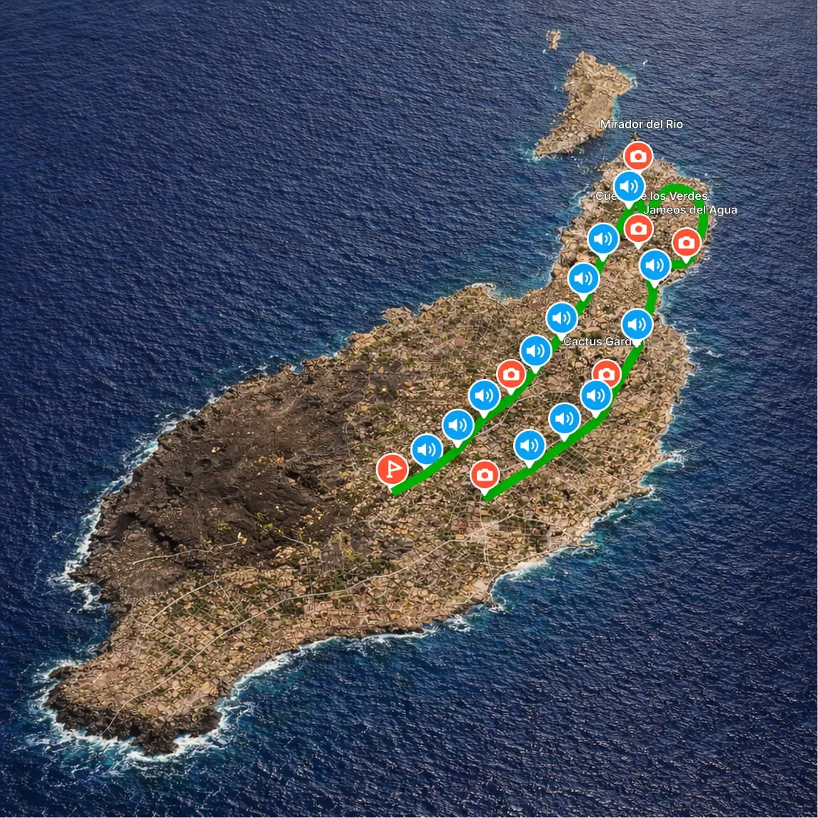 Northern Lanzarote with Manrique route map preview in Vidodo Guide